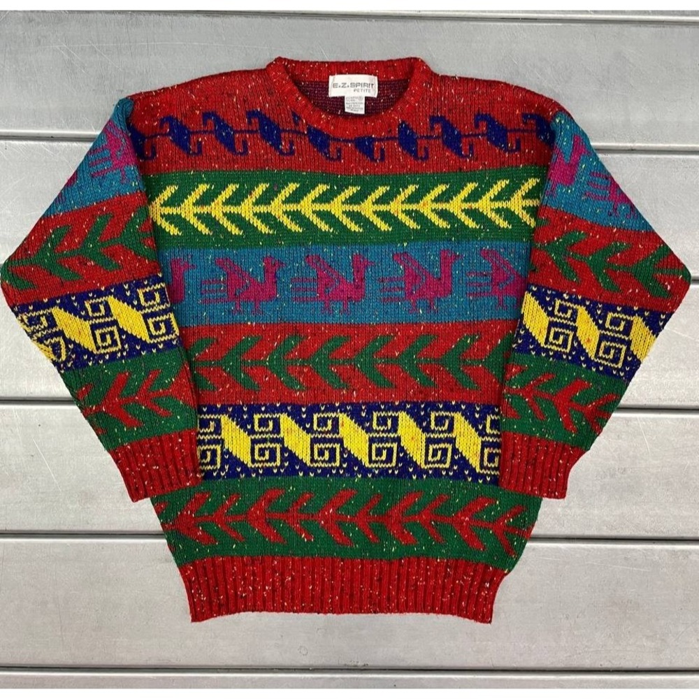 Vintage EZ Spirit Aztec Sweater Womens‎ Small Petite Southwestern Wool Blend